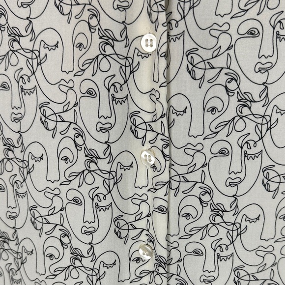 Olsen Cream and Black Stylish Artistic Face Design Long Sleeve XL Blouse - Picture 8 of 13